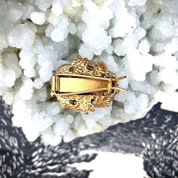 🖤 Vintage Barrette 🖤 Unique Brass Hair Clip Glass Flowers Folk Gold Black 🌼🌺 - Picture 3 of 5